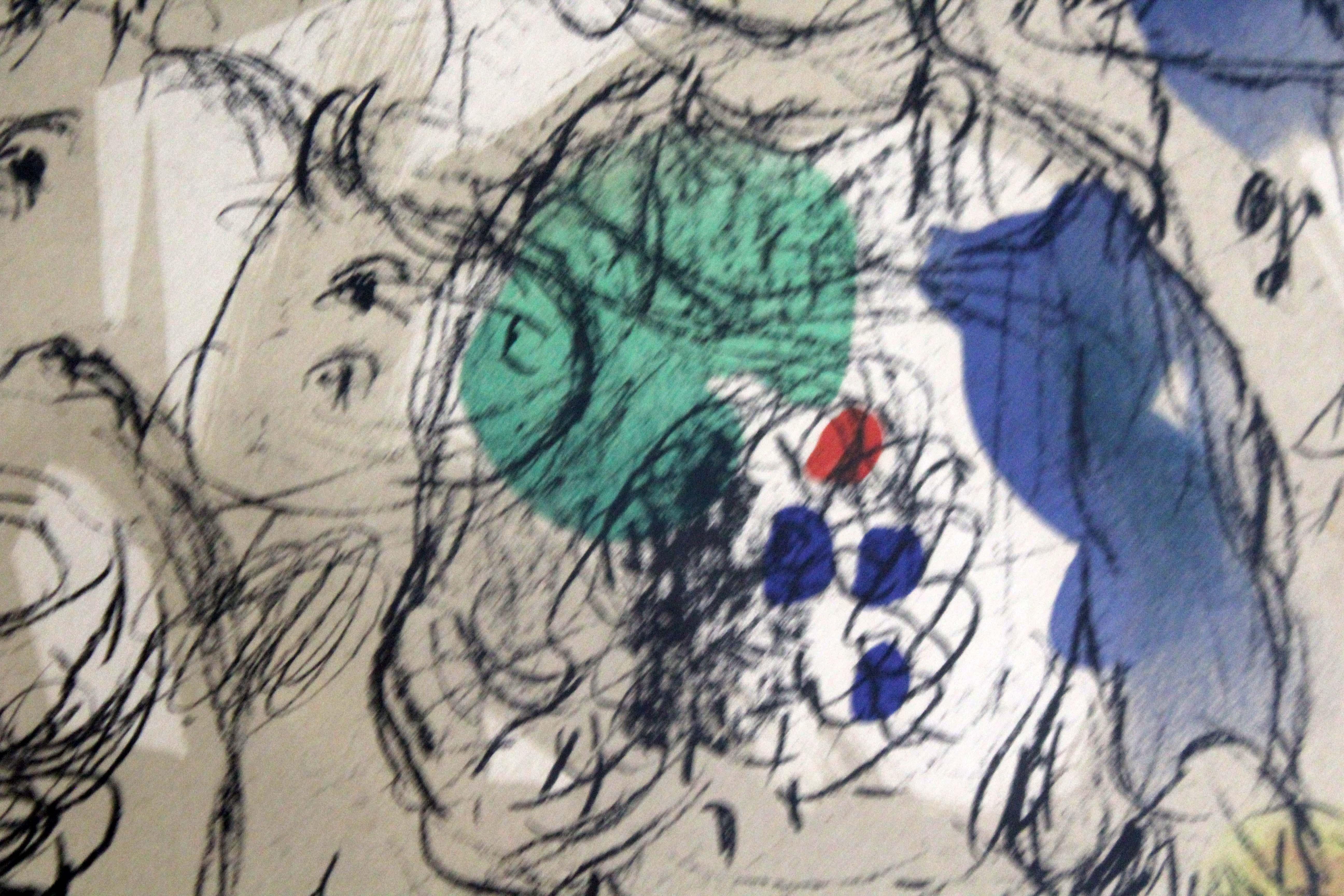 Marc Chagall Petits Paysans I Hand Signed Lithograph in Colors 5/50 Framed 1968 2