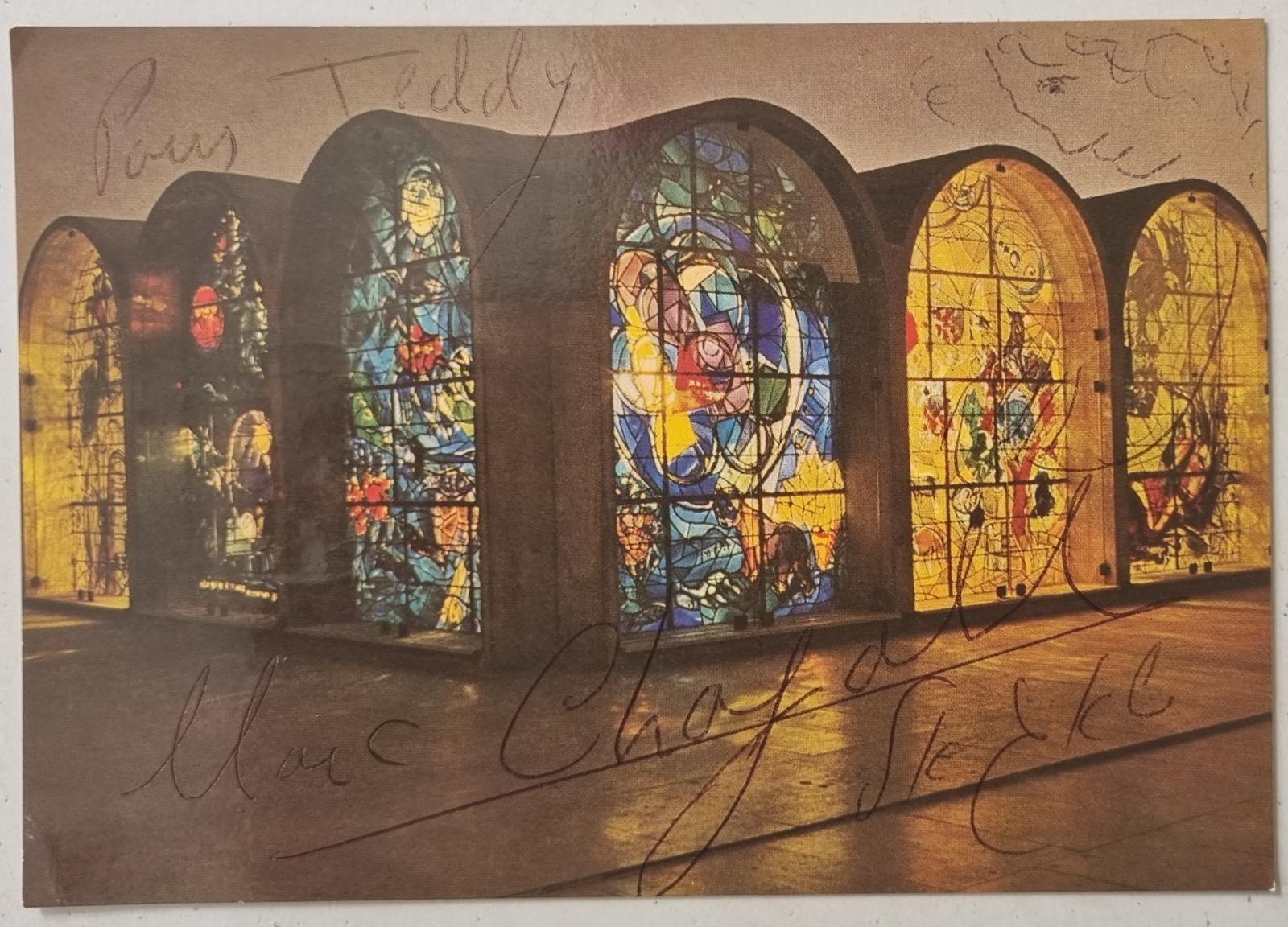 Signed "Chagall windows" Postcard  - Photograph by Marc Chagall