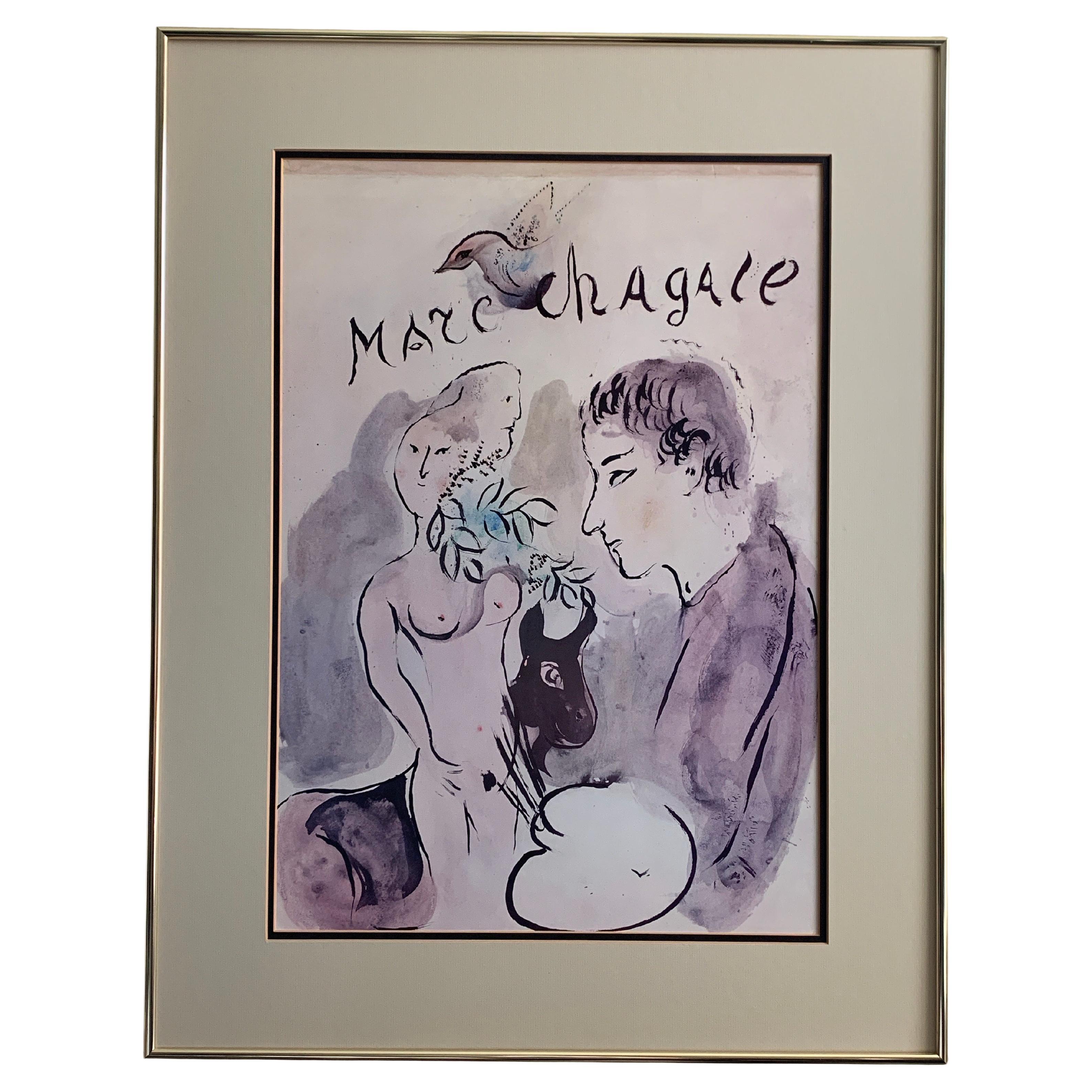 Stampa di Marc Chagall "Bouquet e amanti" con cornice, proprietà di una celebrità di Palm Springs in vendita