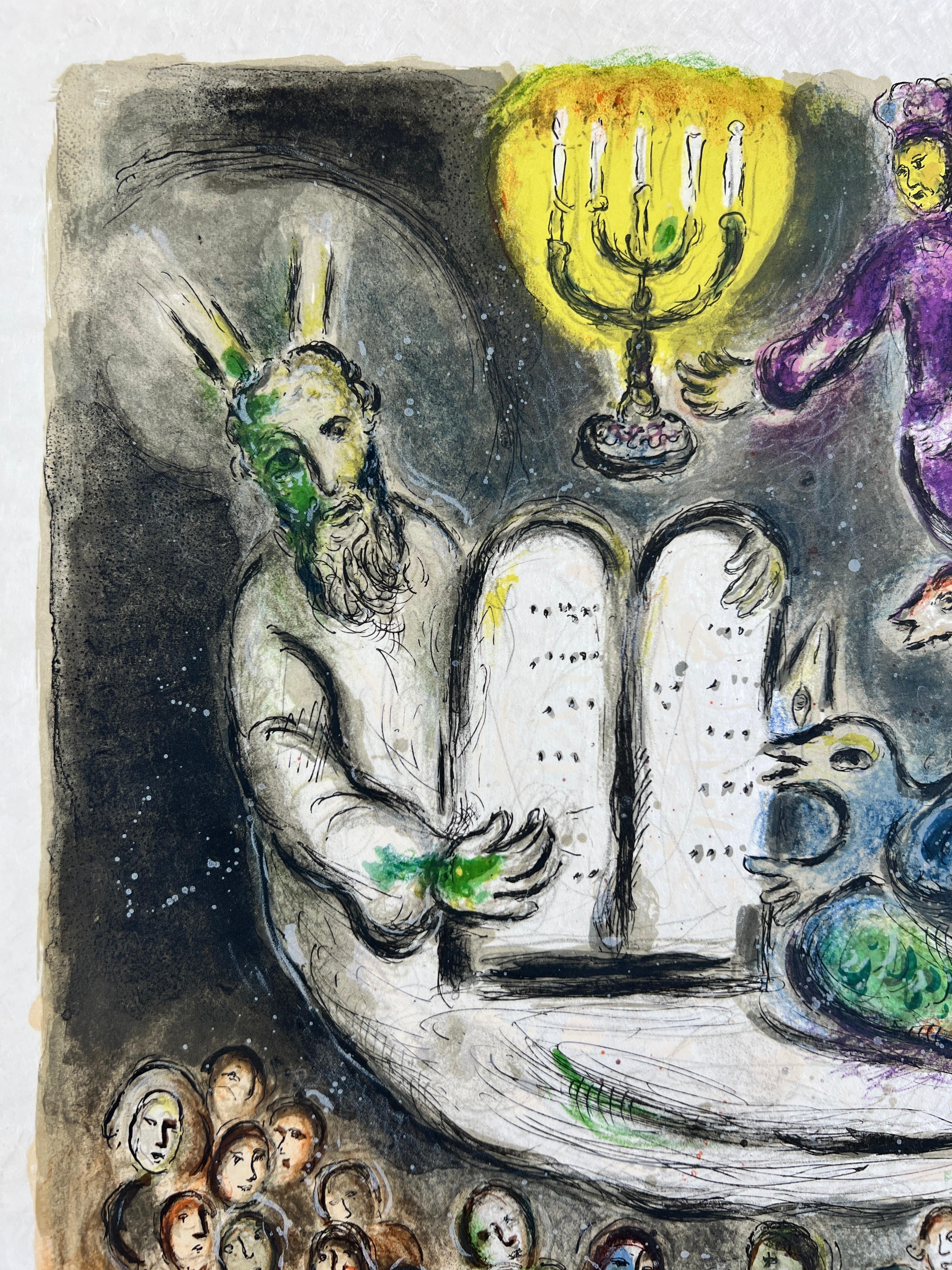 Moses then came and called for the Elders of the people - Gray Print by Marc Chagall