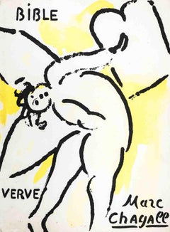 1956 Nach Marc Chagall 'Bibel, Verve' Modernität Schwarz-Weiß, Gelb, Weiß
