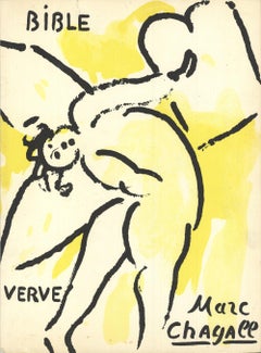 Vintage 1956 Marc Chagall 'Bible Verve' Modernism Yellow,Black Lithograph