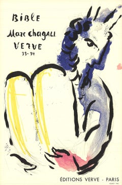 1956 Marc Chagall 'Moses' Modernism Blue, Yellow France Lithograph