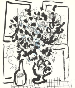 1957 Marc Chagall 'The Black and Blue Bouquet' Modernism Black & White 