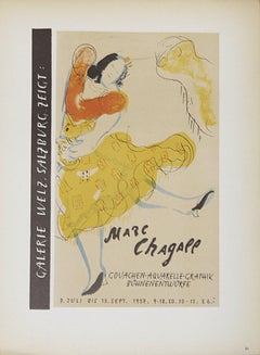 1959 After Marc Chagall 'Galerie Welz' Modernism Brown, Yellow Lithograph