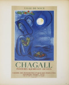 1959 After Marc Chagall 'Ville de Nice' Modernism Blue Lithograph