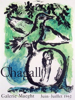 1962 After Marc Chagall 'Oiseau Vert' Modernism Green France Lithograph
