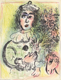 1963 Marc Chagall 'Clown with Flowers' Modernism Multicolor France Lithograph