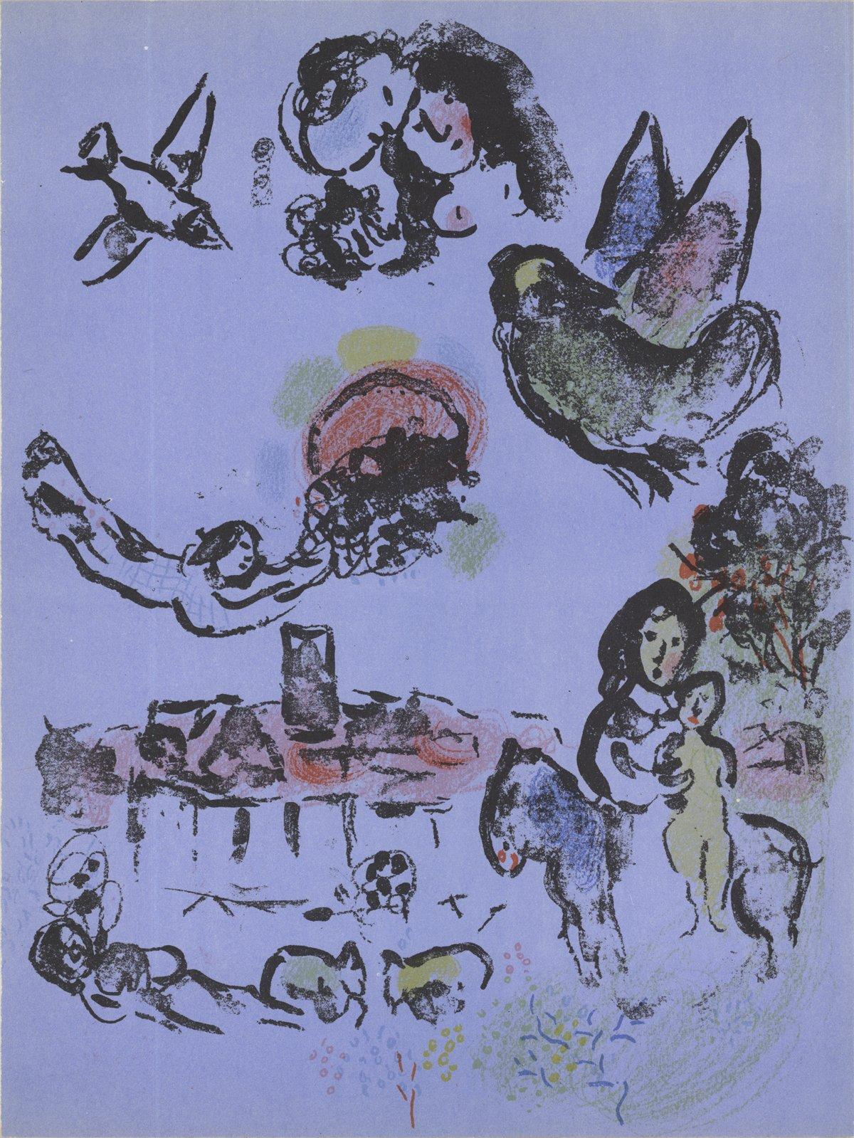 Paper Size: 12.5 x 9.5 inches ( 31.75 x 24.13 cm )
 Image Size: 12.5 x 9.5 inches ( 31.75 x 24.13 cm )
 Framed: No
 Condition: A: Mint
 
 Additional Details: First edition lithograph from Chagall's Lithographs Volume II. The catalogue reference is