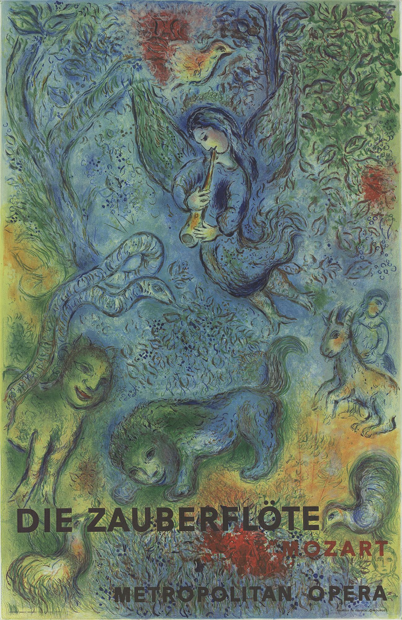 This piece is a restrike from around 1973 of the original lithograph printed in 1966, produced as a two-pass, five-color offset lithograph. There has been some debate over whether Chagall personally approved this reproduction, as official