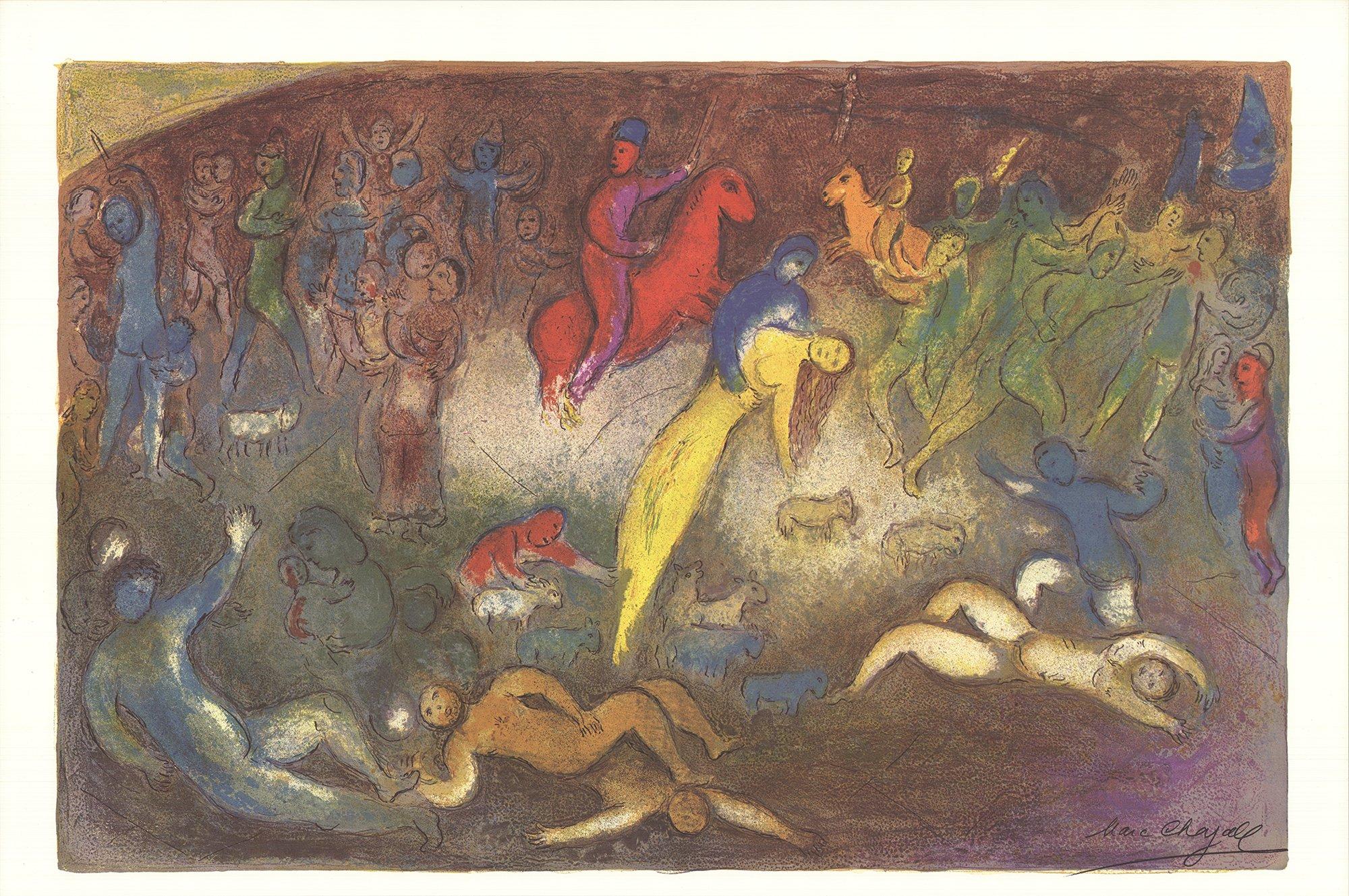 Paper Size: 22.25 x 33.5 inches ( 56.515 x 85.09 cm )
 Image Size: 20 x 30.5 inches ( 50.8 x 77.47 cm )
 Framed: No
 Condition: A: Mint
 
 Additional Details: Limited edition print by Marc Chagall titled "Abduction of Chloe". Signed in the plate and