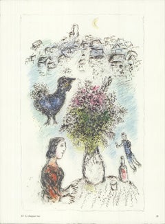 1981 After Marc Chagall 'Le Bouquet Rose' Modernism France Offset Lithograph
