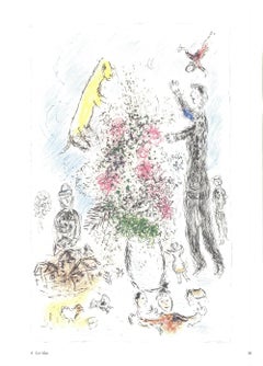 1981 After Marc Chagall 'Les Lilas' Modernism Multicolor, Pastel, Pink, Green
