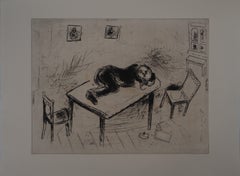 A Rough Nap - Original Etching - Ref. Sorlier #93