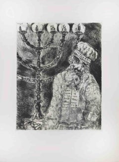 Aaron and the Menorah - Etching by Marc Chagall - 1956