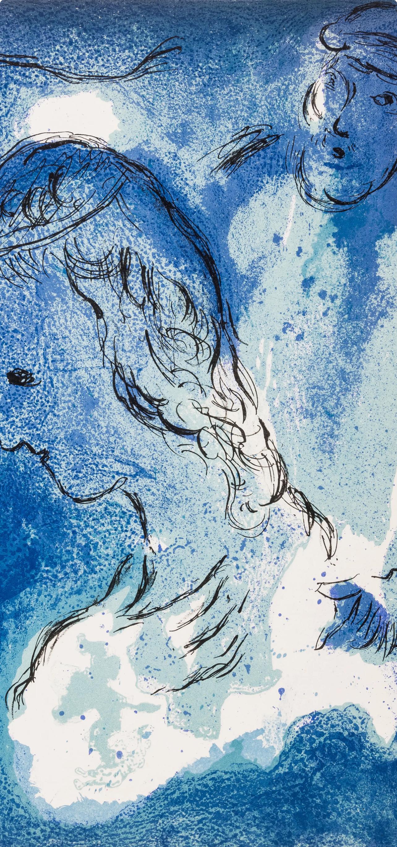Abraham et Sarah (Mourlot 117-46 ; Cramer 25) - Bleu Landscape Print par Marc Chagall