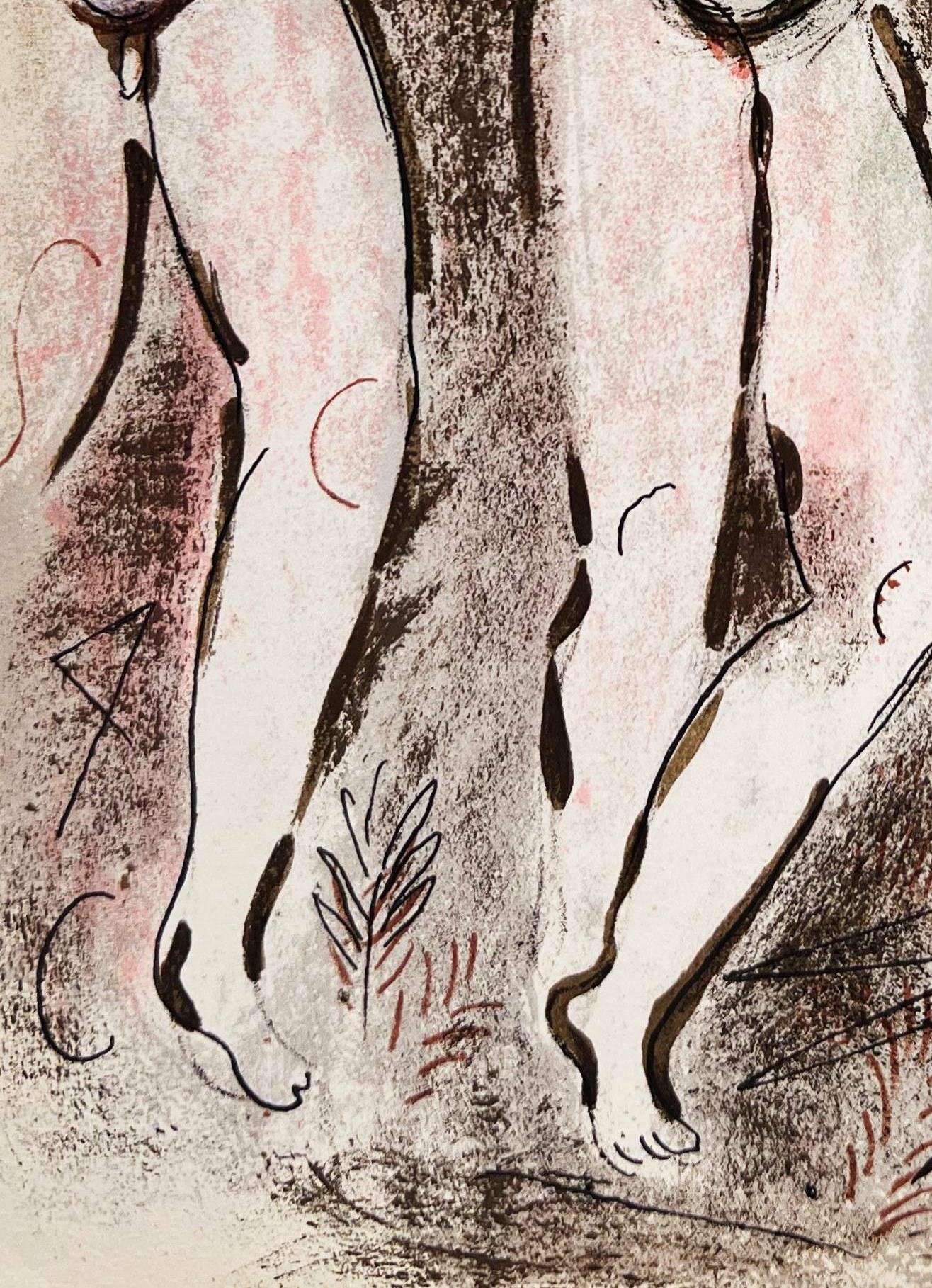 Adam and Eve and the Forbidden Fruit - Beige Figurative Print by Marc Chagall