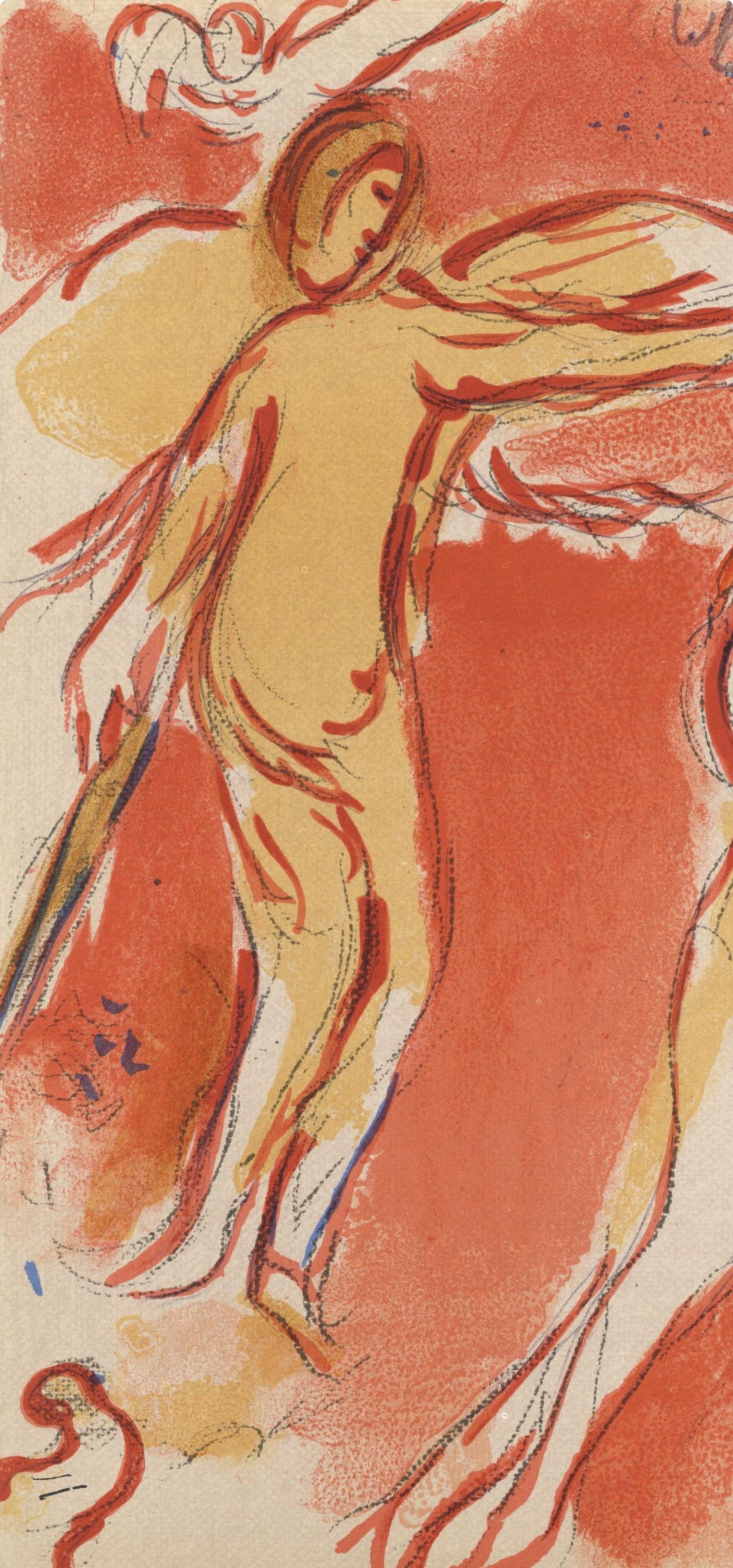 Adam et Eve chassés du Paradis (Mourlot 230-77; Cramer 42) (Orange), Figurative Print, von Marc Chagall