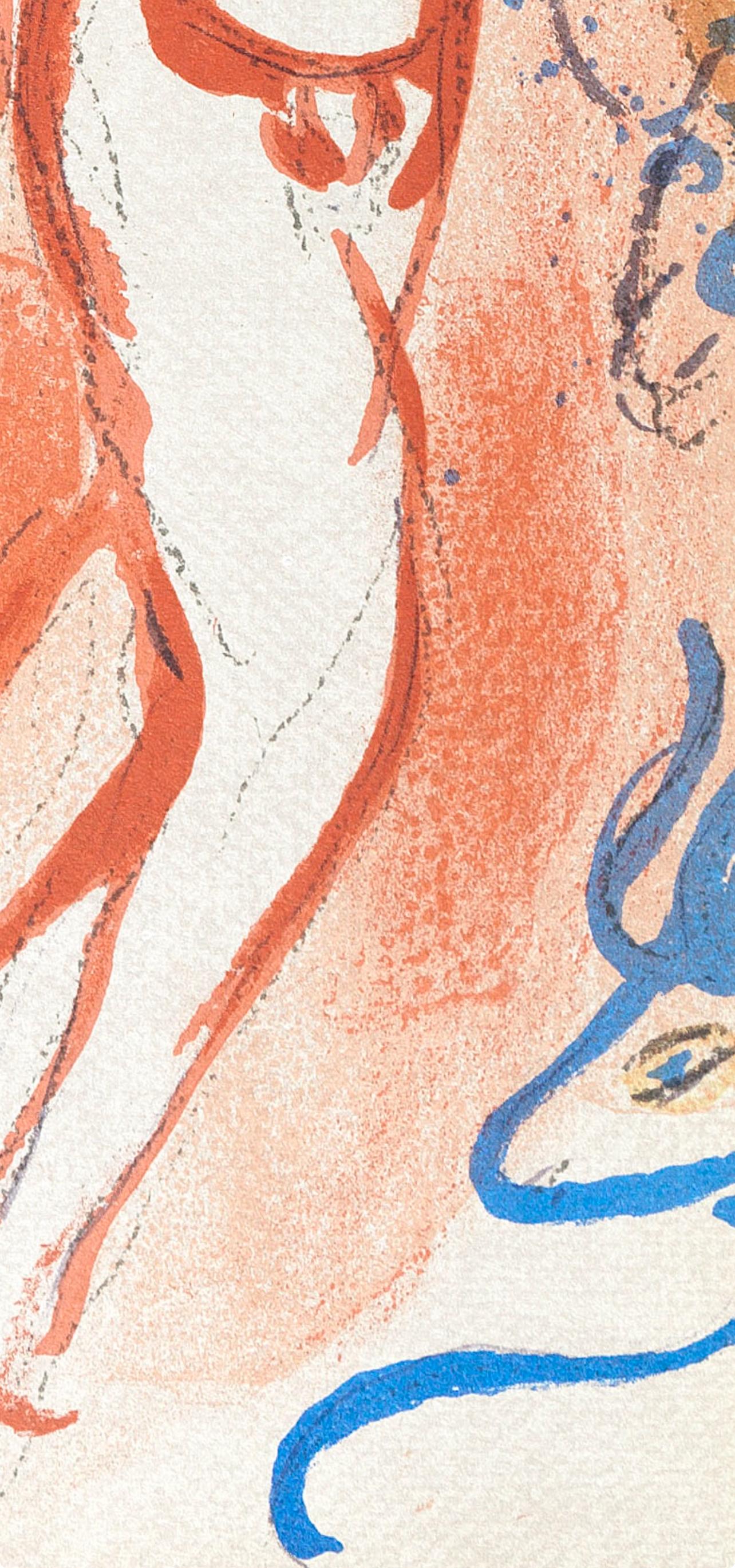 Adam et Eve chassés du Paradis (Mourlot 230-77; Cramer 42) - Orange Figurative Print by Marc Chagall