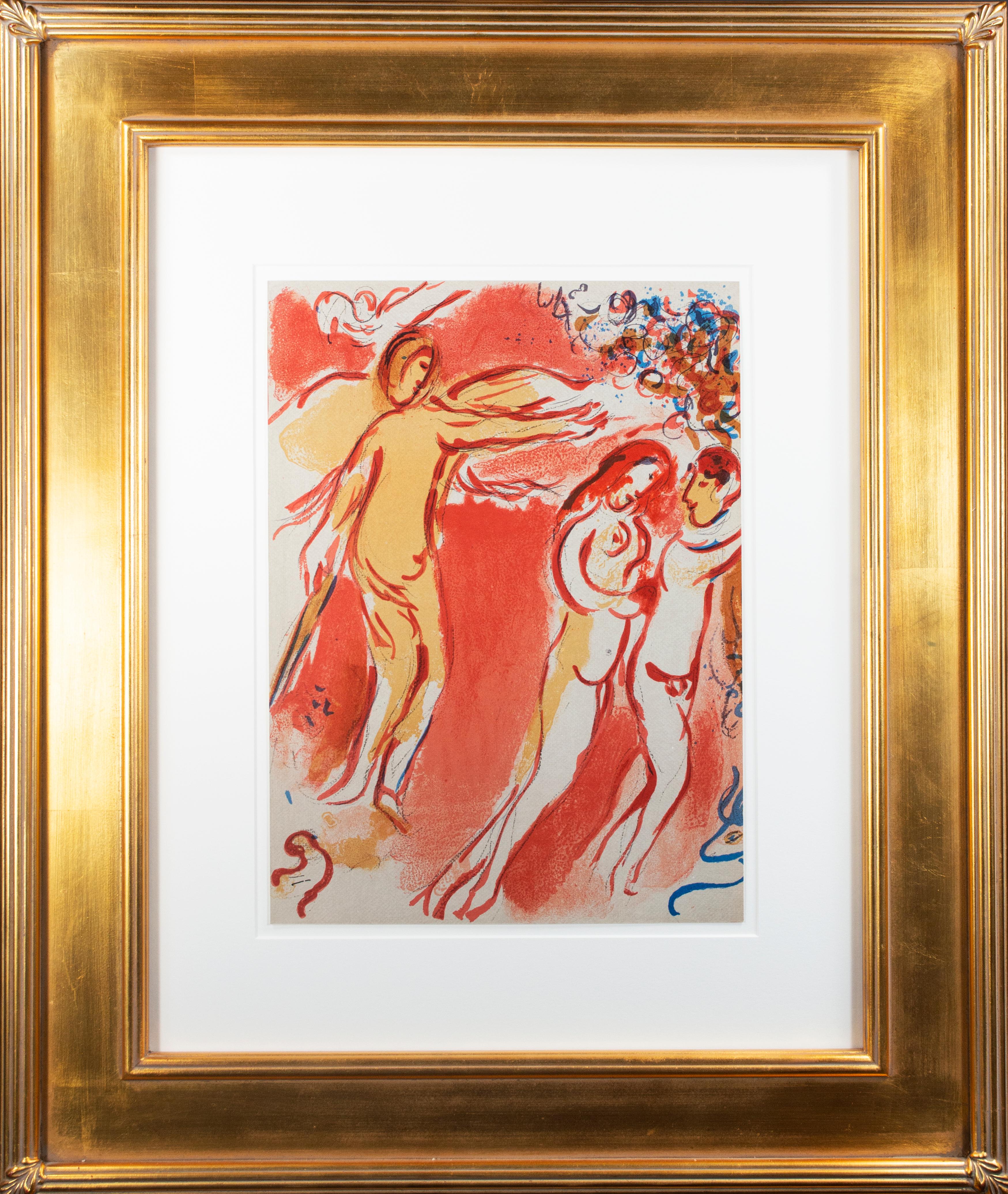 20e siècle lithographie en couleurs personnages nus rouge et orange - Surréalisme Print par Marc Chagall