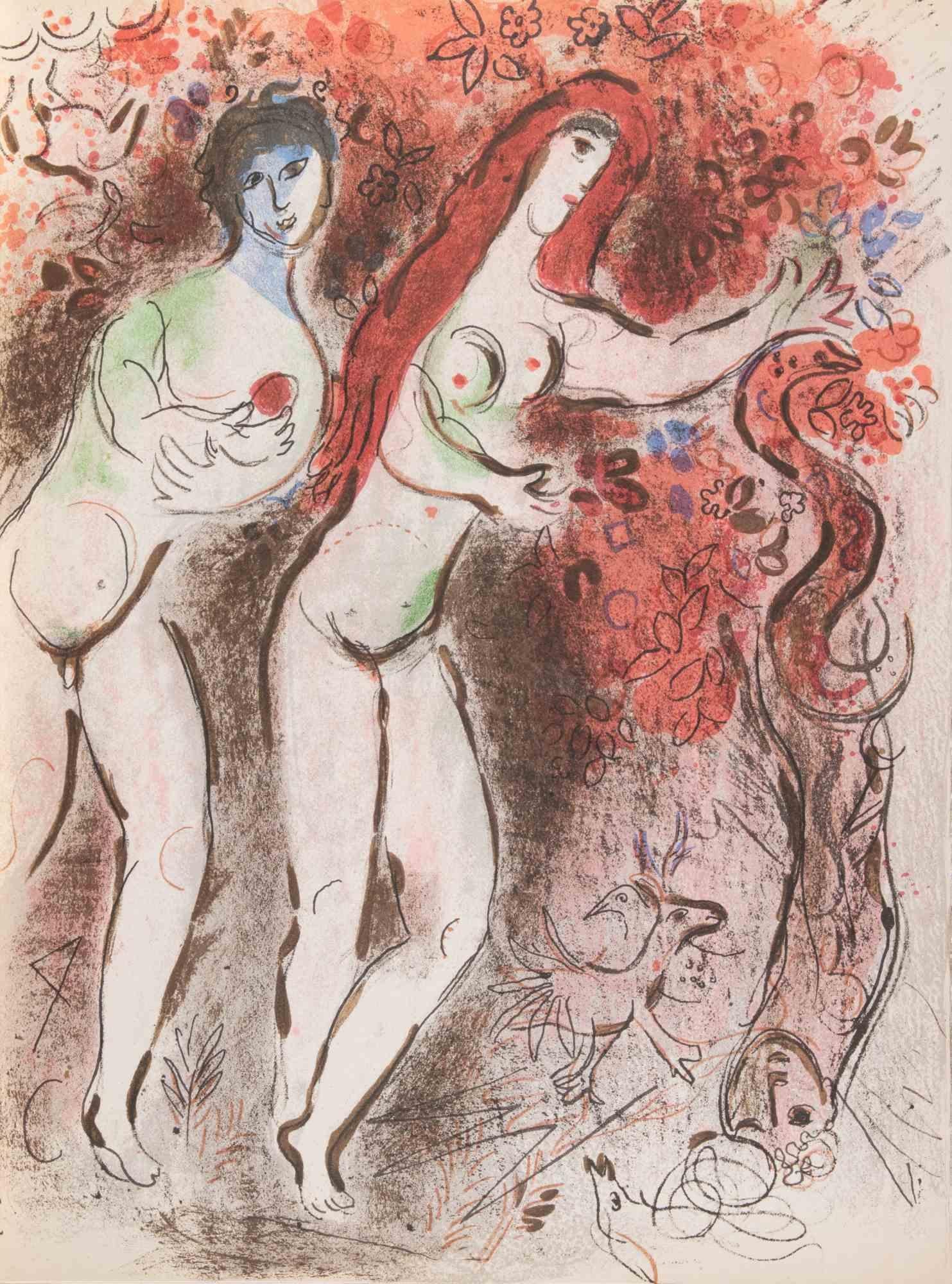 Lithographie en couleur réalisée par Marc Chagall en 1960 pour illustrer "La Bible". 

Édition de 6500 exemplaires, publiée par Tériade dans les numéros 33 et 34 du magazine d'art Verve.

Imprimé par Mourlot et Draeger Frères, Paris.

Réf. Cramer