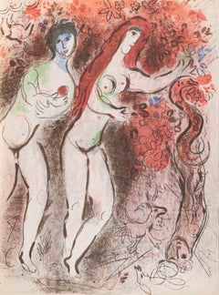 Adam, Eve and the Forbidden Fruit - Lithograph by Marc Chagall - 1960