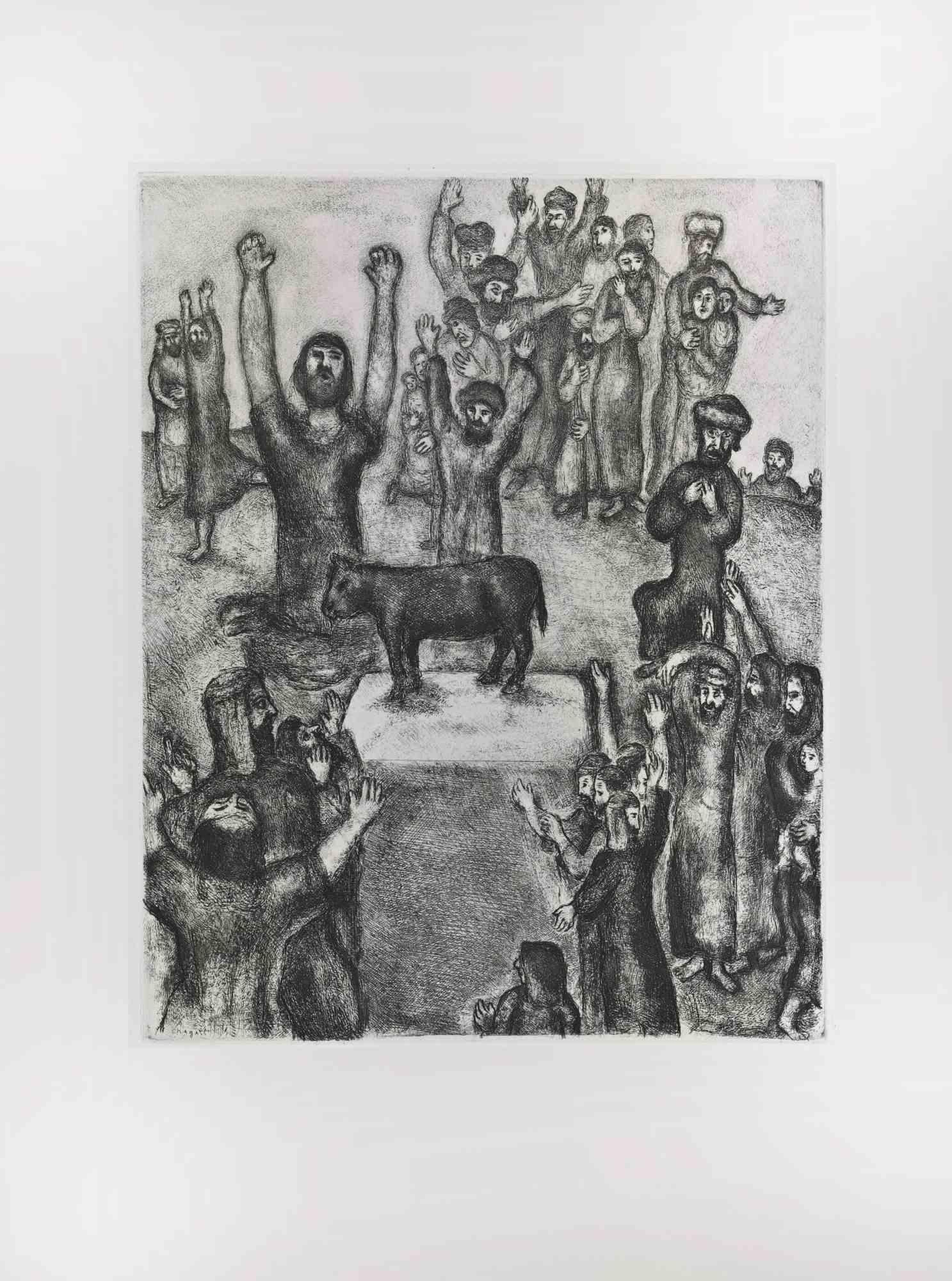 Etching on Montval wove paper, realized by Marc Chagall in 1931-39 and published by Tériade in 1956.

Belongs to the series "The Bible".

Edition of 275+30 out of commerce copies.

Not signed nor numbered, as issued.

Excellent impression with full
