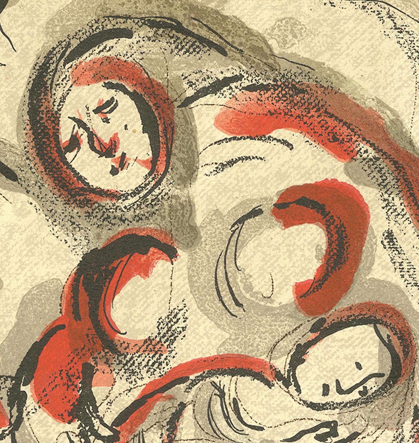 Farblithographie des 20. Jahrhunderts, Aktfiguren, rot und schwarz, Mutter und Kind – Print von Marc Chagall