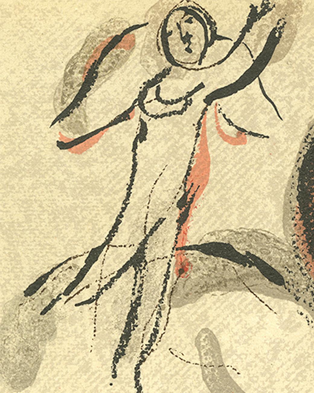 Farblithographie des 20. Jahrhunderts, Aktfiguren, rot und schwarz, Mutter und Kind (Surrealismus), Print, von Marc Chagall