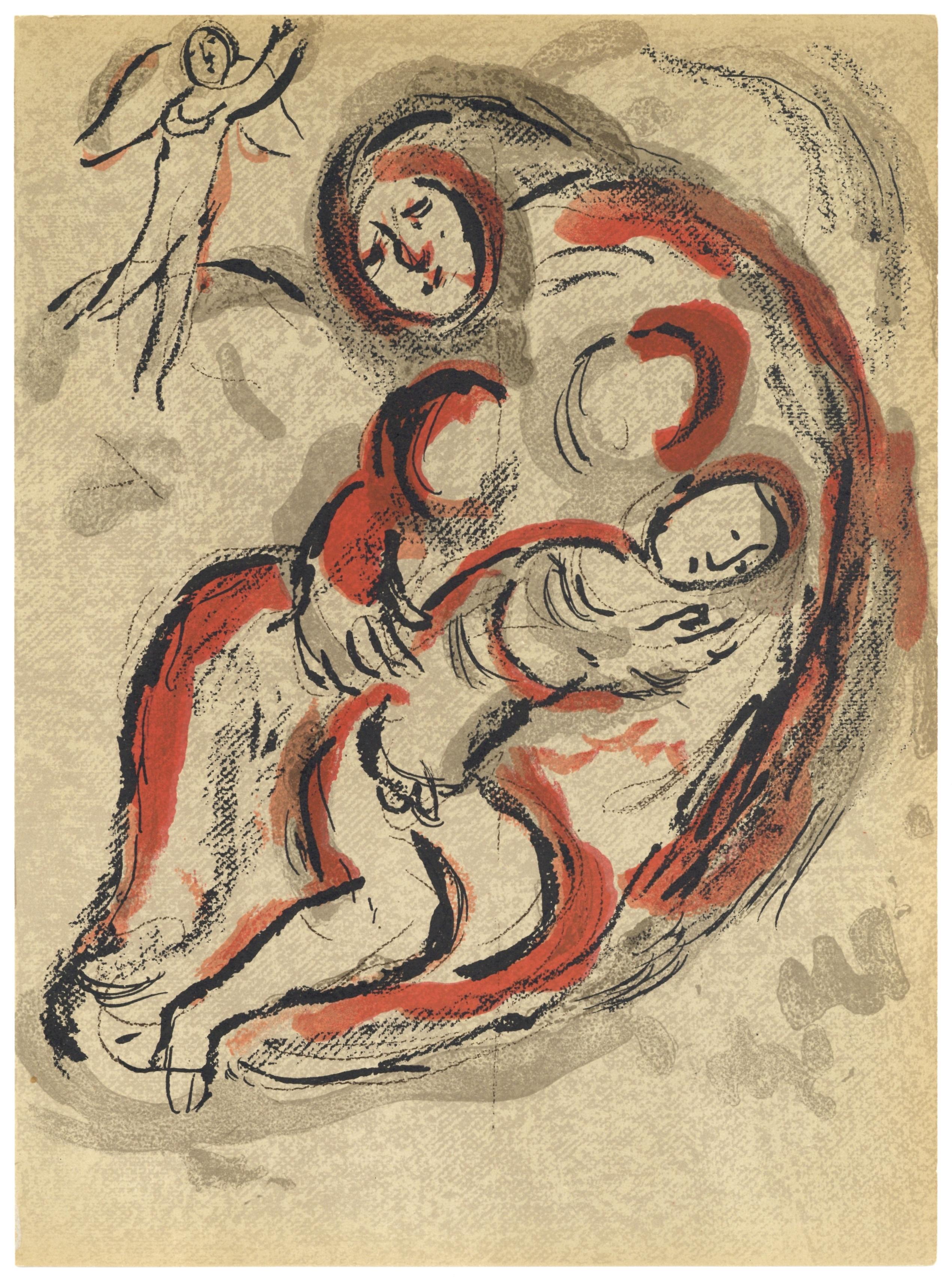 Lithographie auf Vélin des Papeteries du Marais Papier. Papierformat: 14 x 10,25 Zoll. Beschriftung: Unsigniert und nicht nummeriert, wie ausgegeben. Werkverzeichnis Referenzen: Mourlot, Fernand. Chagall, Lithographien II: 1957-1962. André Sauret,