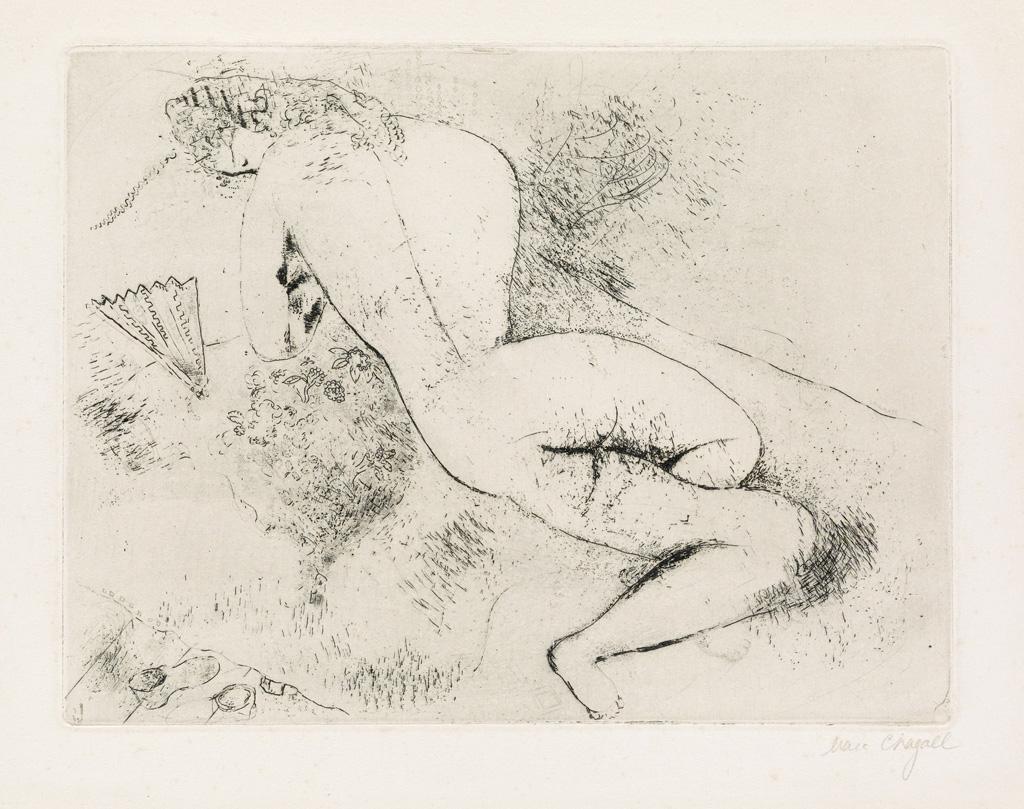 Marc Chagall Figurative Print - Akt mit Fächer