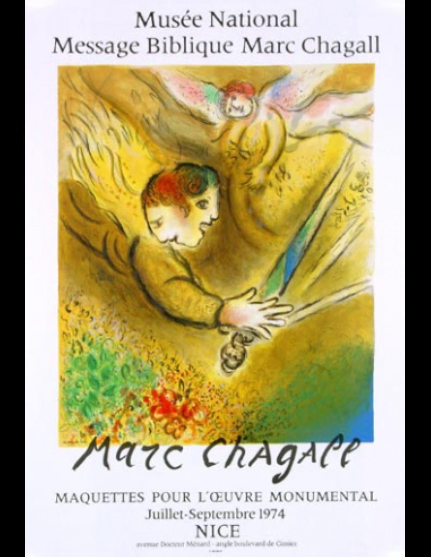 Marc Chagall 1974 Vintage French Galerie Poste

(AFTER) MARC CHAGALL

Marc Chagall (1887-1985) è stato un artista russo-francese all'avanguardia, ampiamente considerato come uno dei pittori più influenti del XX secolo. Conosciuto per l'uso vivido