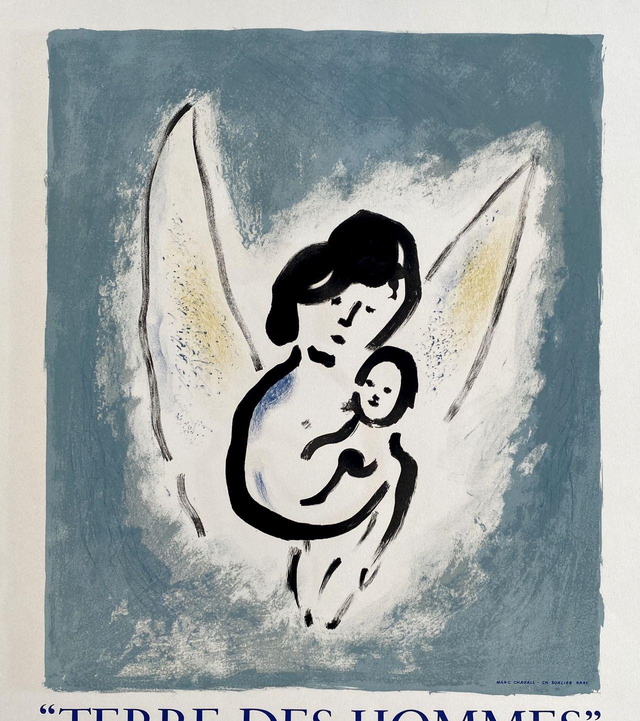 Angel and Child - Lithograph Hand Signed & Numbered /100 - Terre des hommes - Print by Marc Chagall
