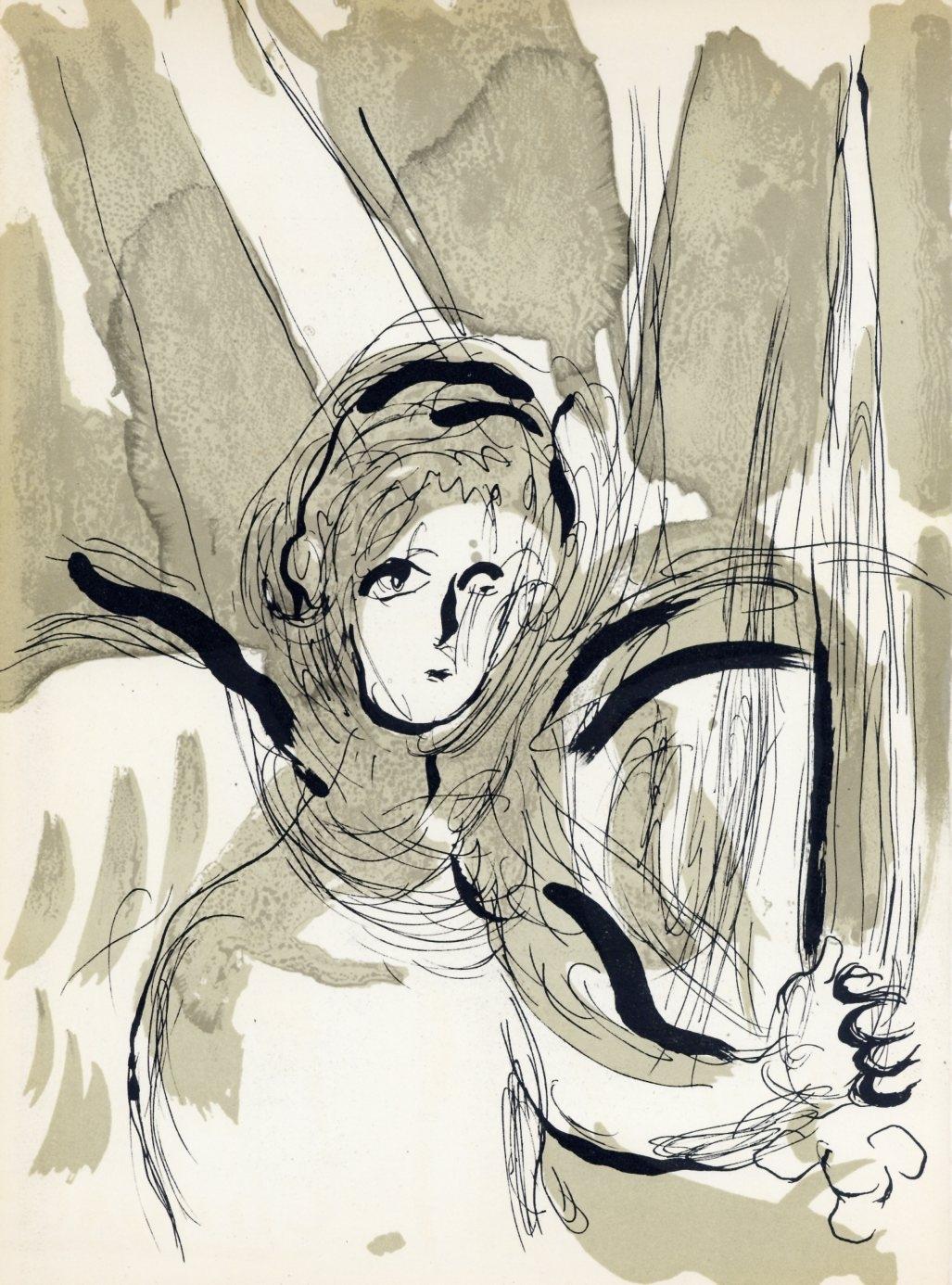 Marc Chagall Portrait Print - "Angel with a Sword"  original lithograph