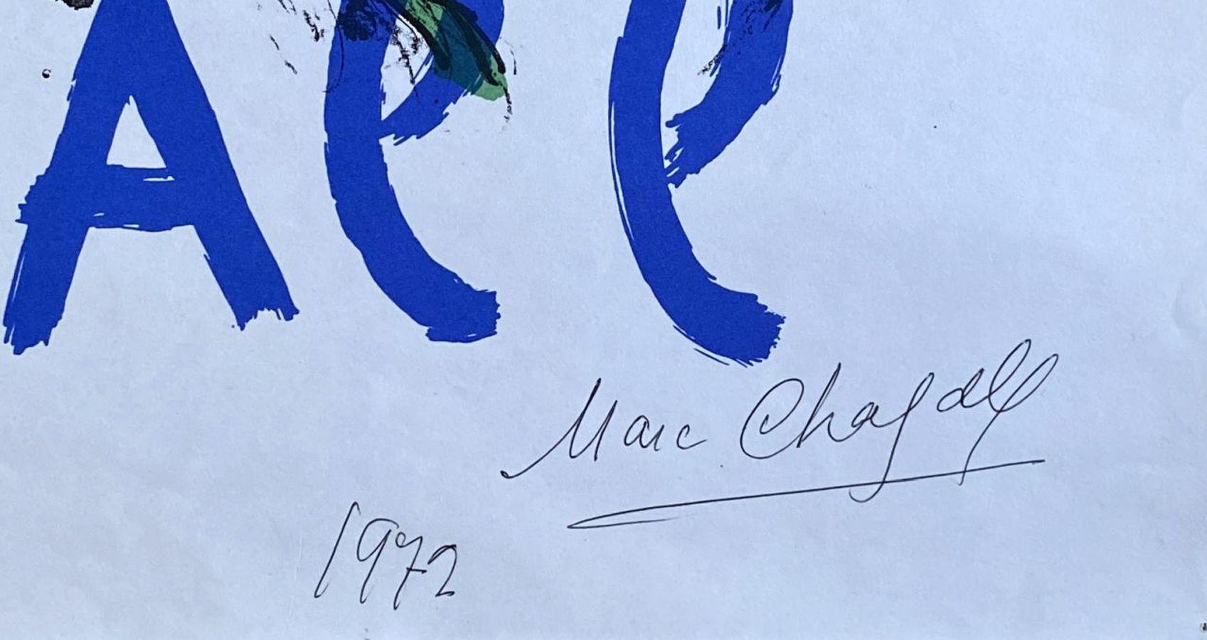 Artist Phoenix - Handsigned Original Lithograph Poster - Mourlot - Blue Figurative Print by Marc Chagall