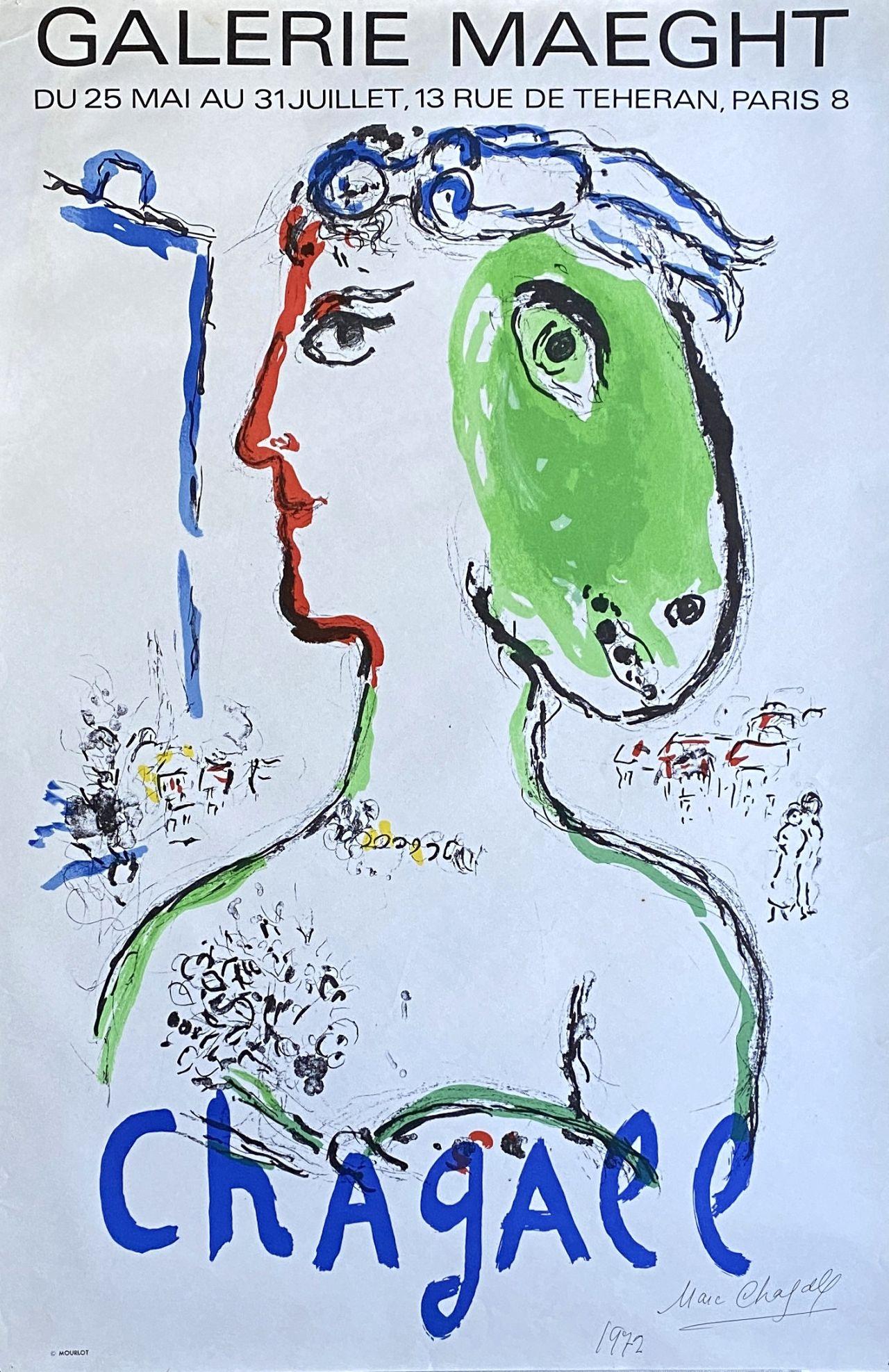 Marc Chagall Figurative Print - Artist Phoenix - Handsigned Original Lithograph Poster - Mourlot
