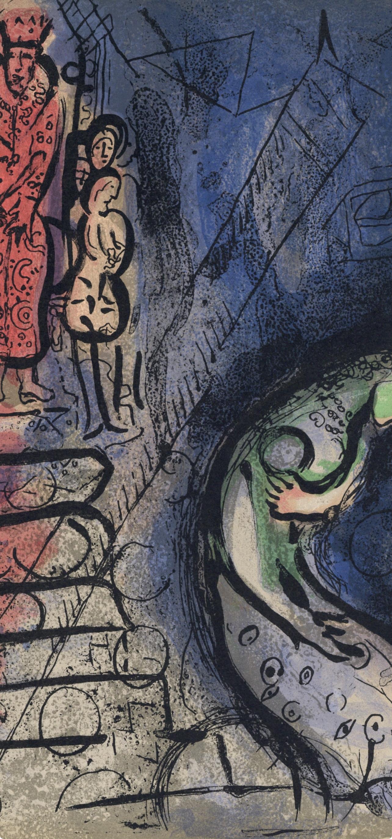 Assuérus chasse Vasthi (Mourlot 230-77; Cramer 42) (Grau), Figurative Print, von Marc Chagall
