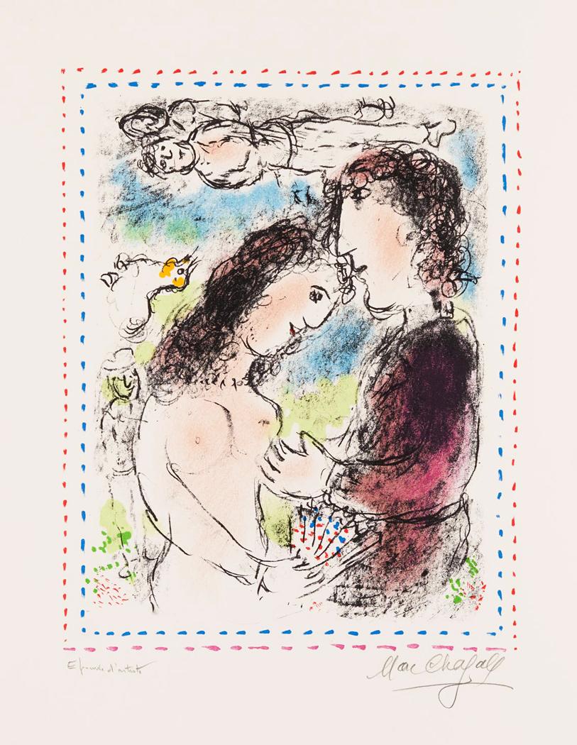 Marc Chagall Figurative Print – In der Morgendämmerung der Liebe