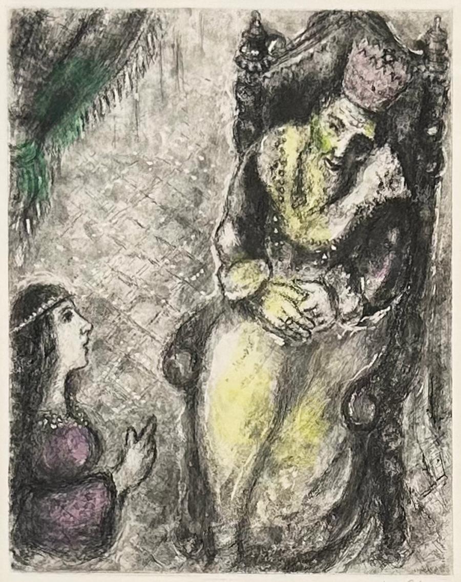 Figurative Print de Marc Chagall - Betsabé a los pies de David