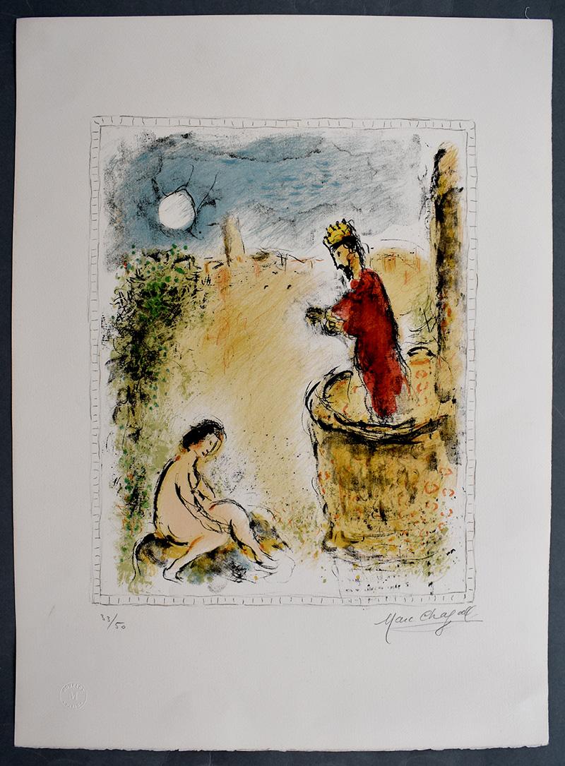 Bathsheba Bathing Herself  - Religious Biblical Jewish Art - Print by Marc Chagall