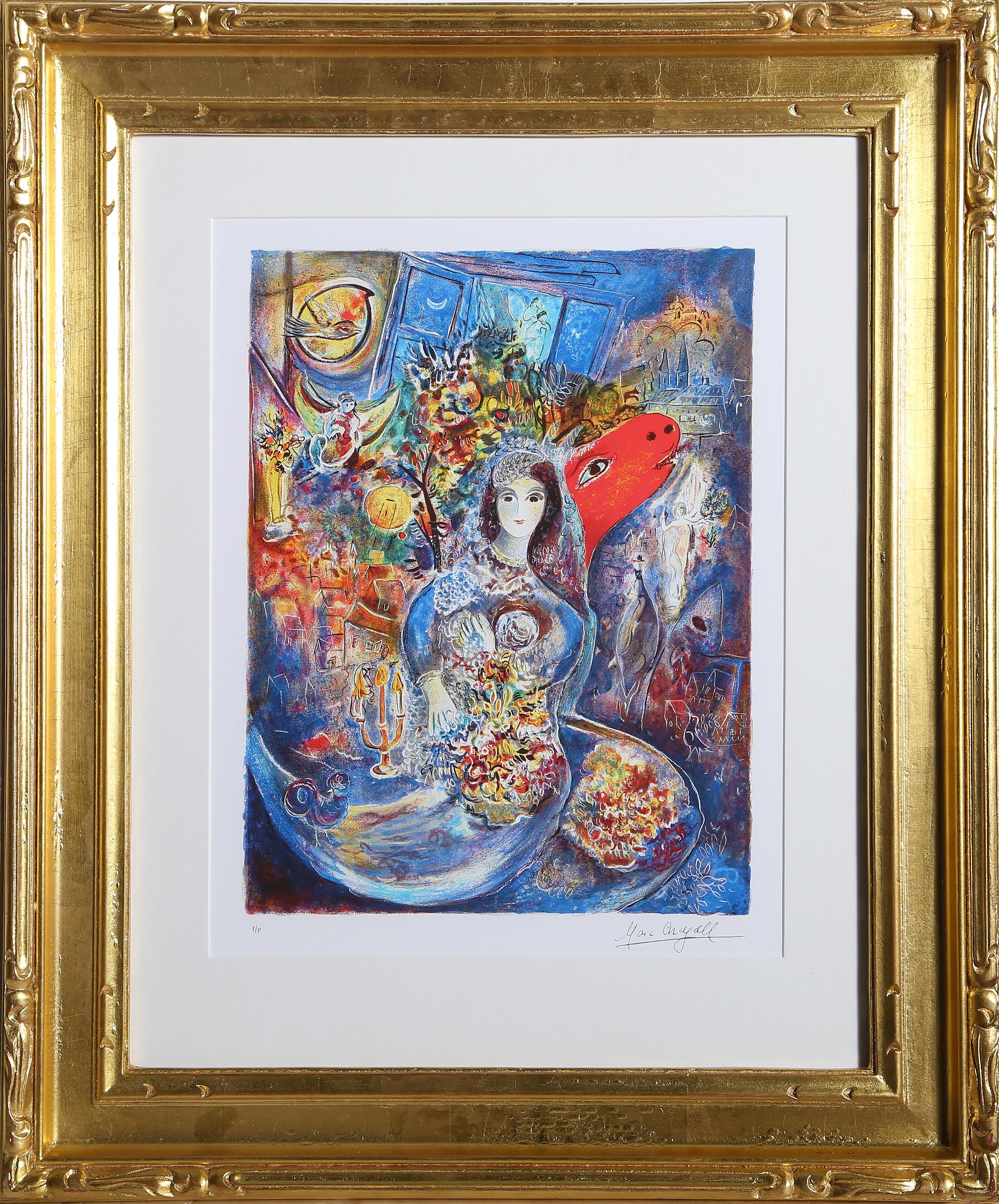 Marc Chagall, After, Russian (1887 - 1985) - Bella, Medium:  Giclee on paper, facsimilie signed and numbered in pencil, Edition:  P/P, Image Size:  17 x 13 inches, Size:  24 x 17 in. (60.96 x 43.18 cm), Frame Size:  31 x 26 inches, Description: 