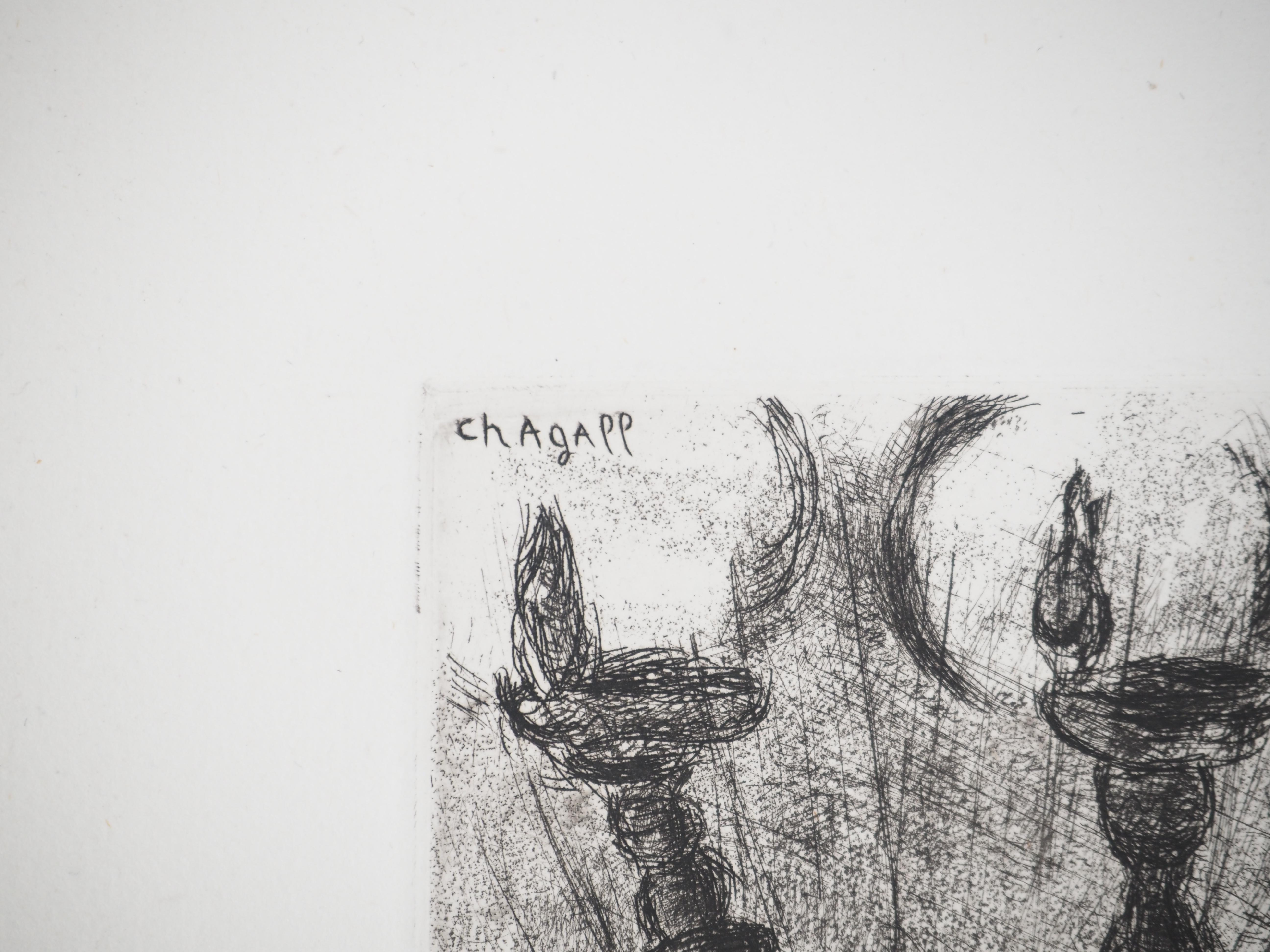 Bible : Aaron and the Candle (Menorah), 1939 - Original Etching - Print by Marc Chagall
