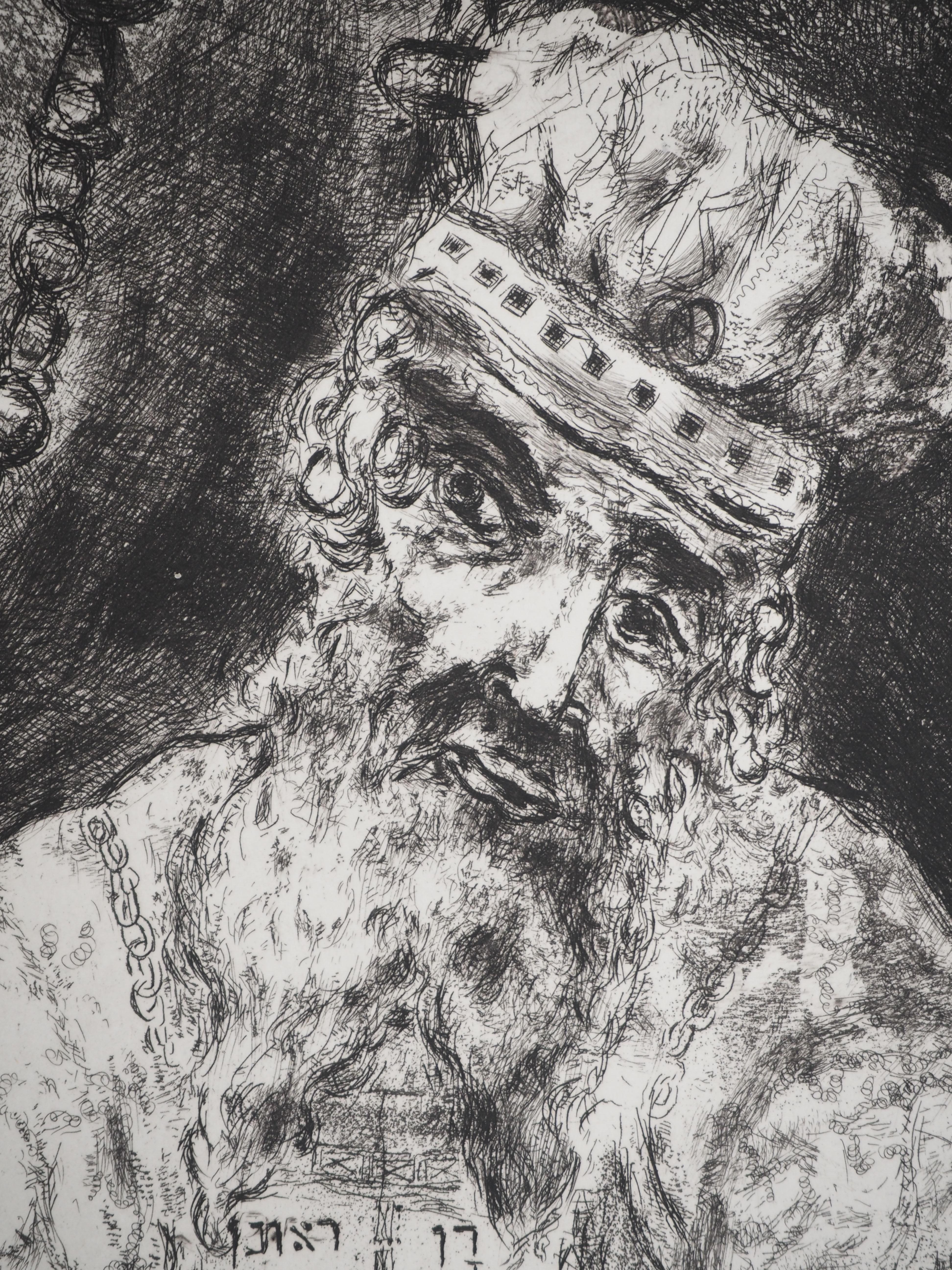 Bible : Aaron and the Candle (Menorah), 1939 - Original Etching - Gray Figurative Print by Marc Chagall