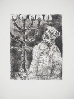 Bible : Aaron et la bougie (Menorah), 1939 - gravure originale