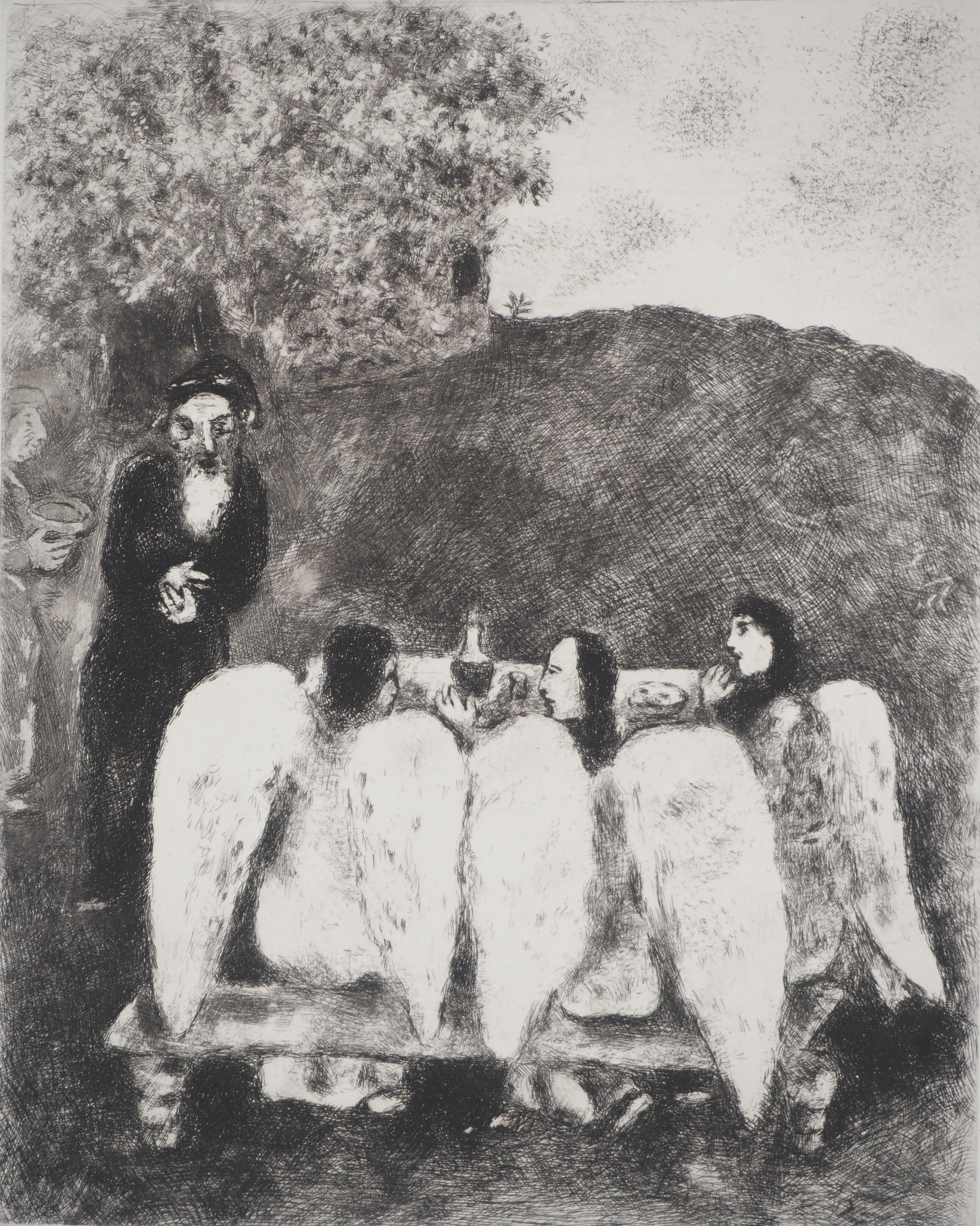 Bible: Abraham and the three angels, 1939 - Original Etching - Print by Marc Chagall