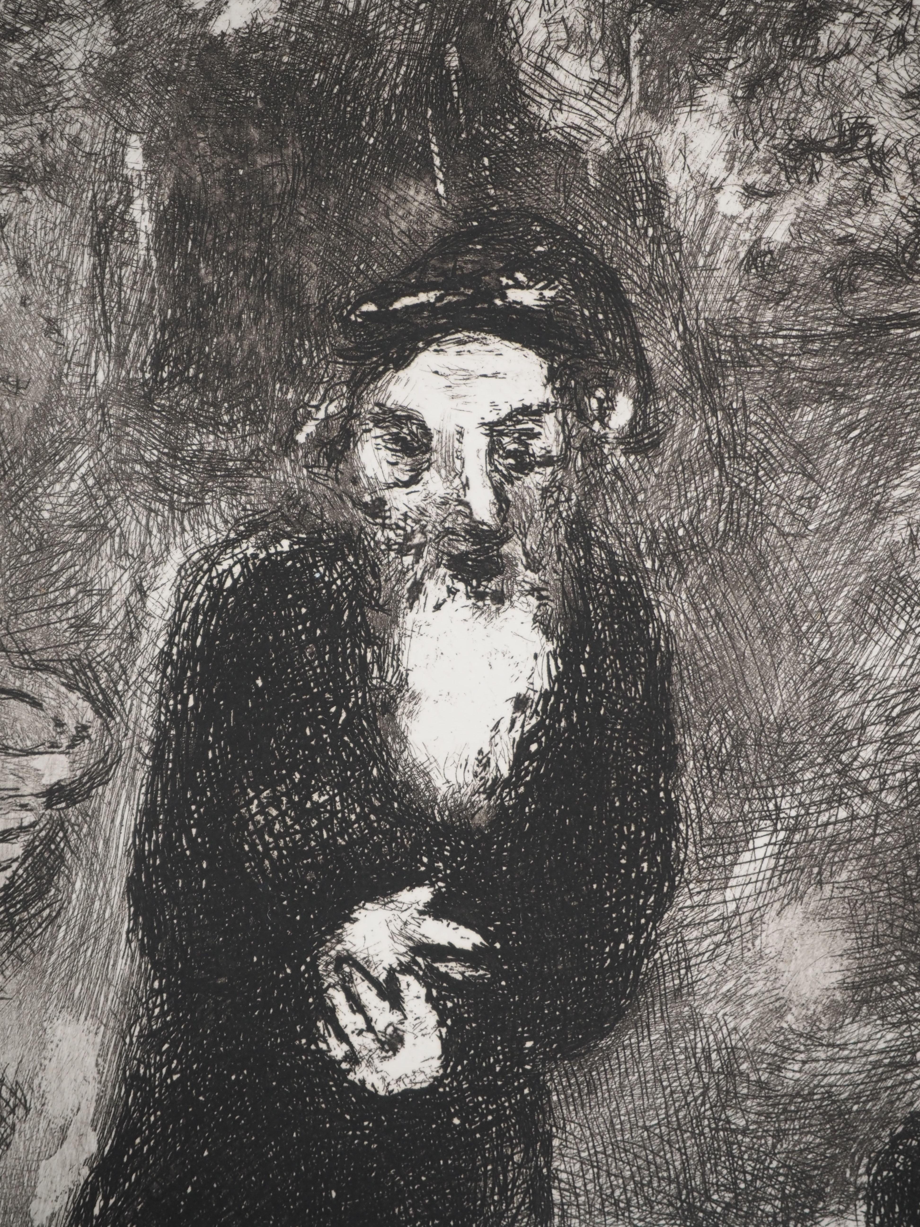 Marc Chagall (1887-1958)
Bible : Abraham et les trois anges, 1939

Gravure originale
Non signé
Sur vélin de Montval, 44 x 33.5 cm (c. 17.3 x 13.1 inch)

INFORMATION : Publié par Vollard / Tériade en 1956

RÉFÉRENCE : Catalogue raisonné Sorlier réf.