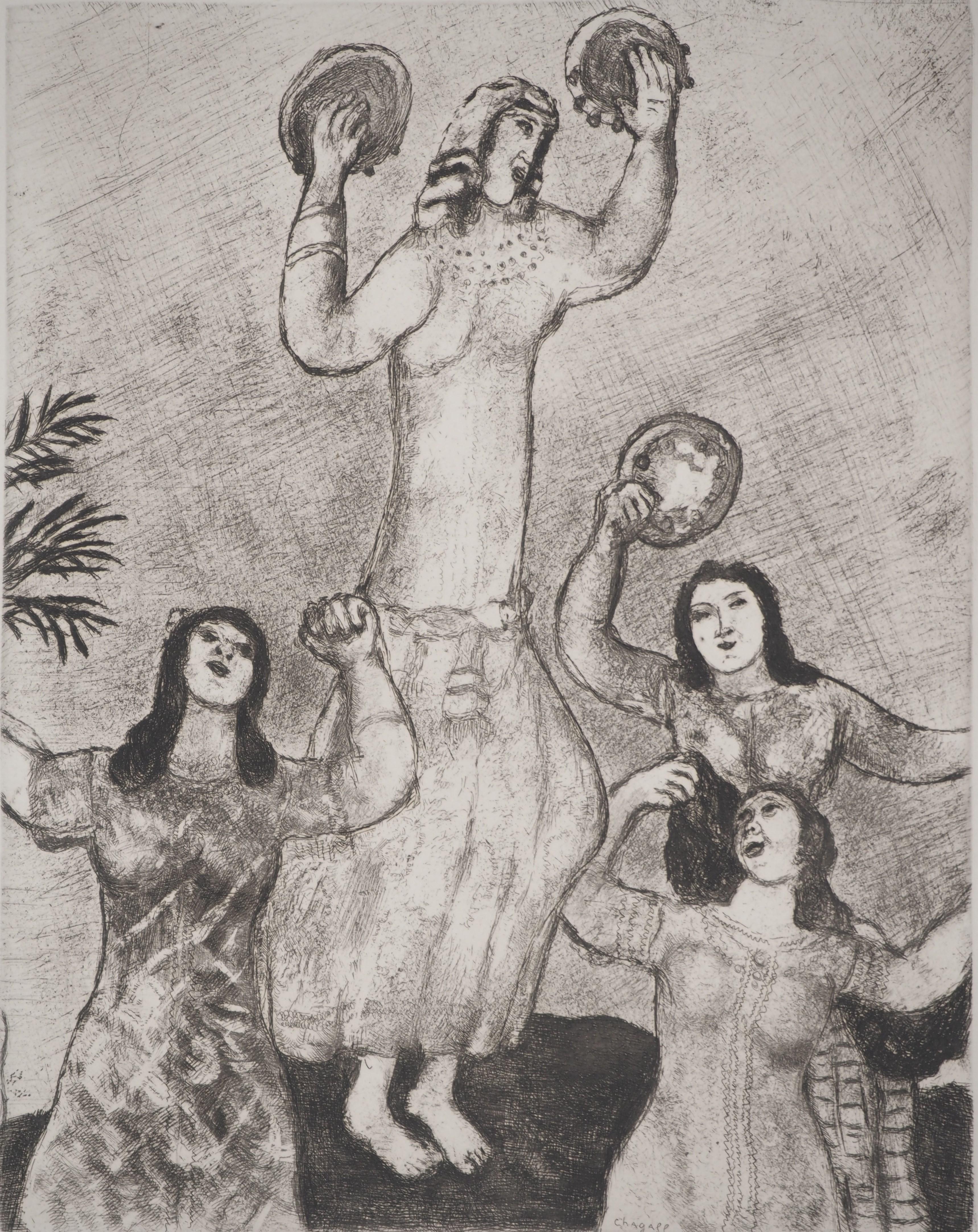 Biblia : Danza de María, hermana de Moisés, 1939 - Grabado original - Print Moderno de Marc Chagall