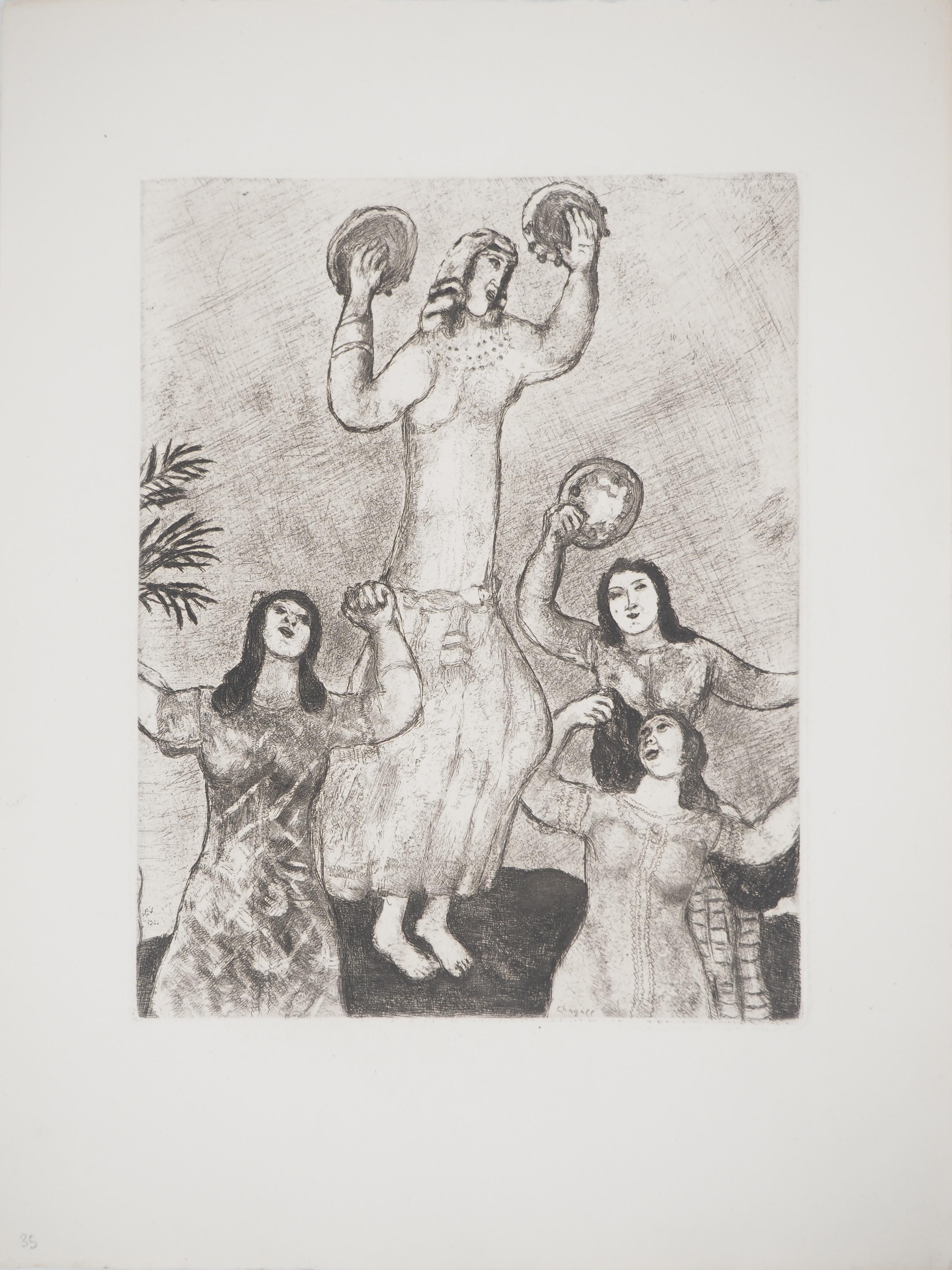 Figurative Print de Marc Chagall - Biblia : Danza de María, hermana de Moisés, 1939 - Grabado original