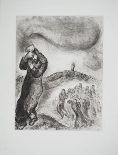 Vintage Bible : David ascending the hill of olives, 1939 - Original Etching