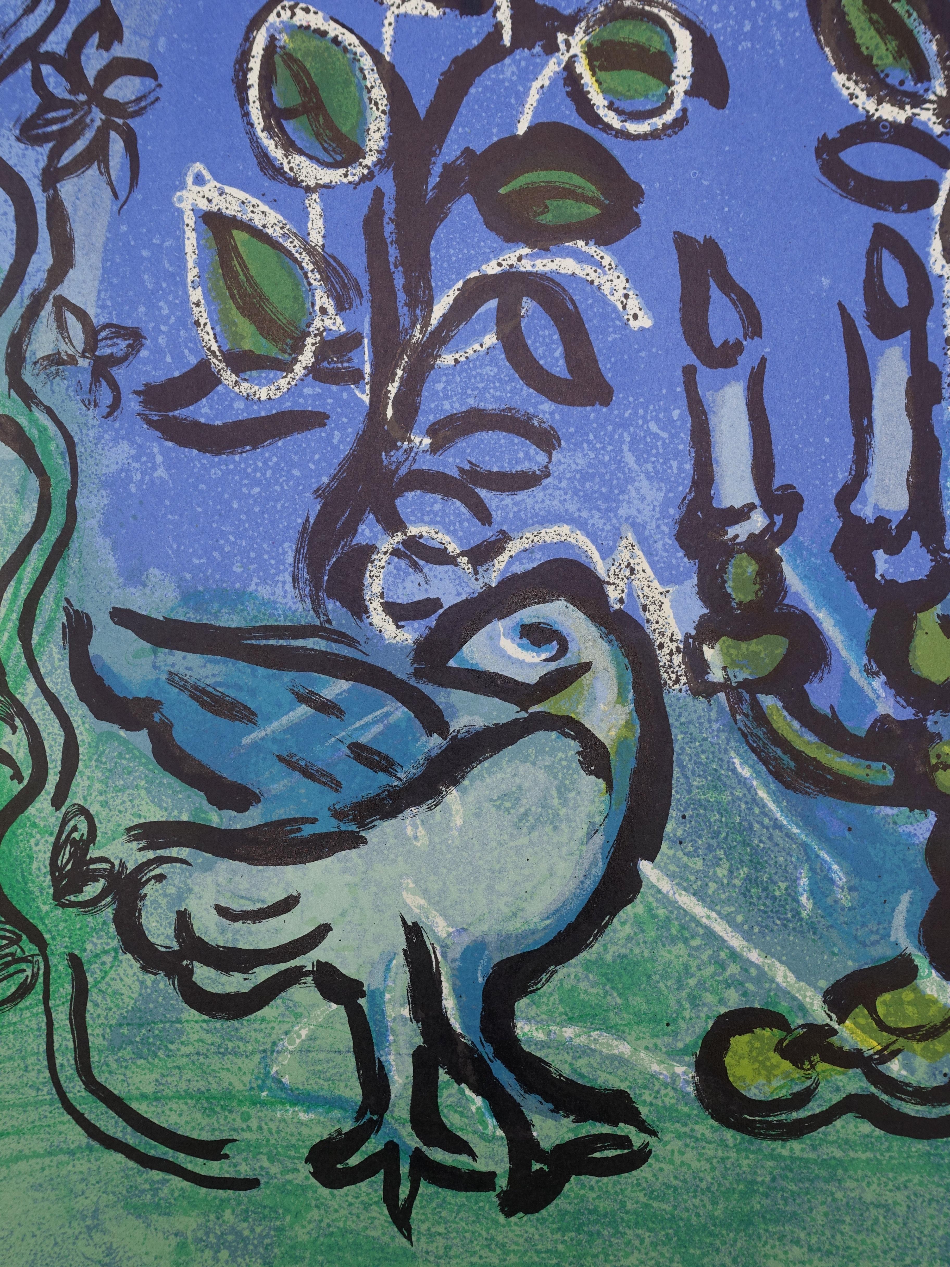 Bibbia: Colomba e candeliere Menorah - Litografia originale - Print Moderno di Marc Chagall